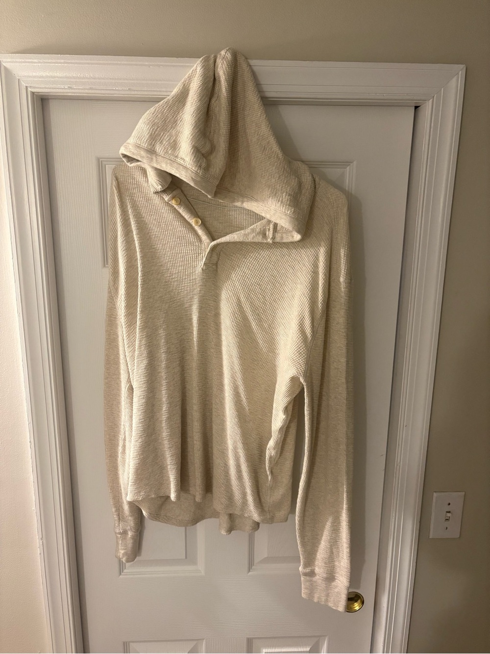Lucky Brand Cream Hooded Waffle-Knit Pullover